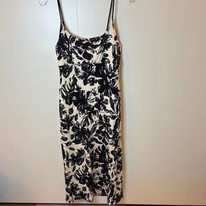 Chic Black and White Floral Midi Dress